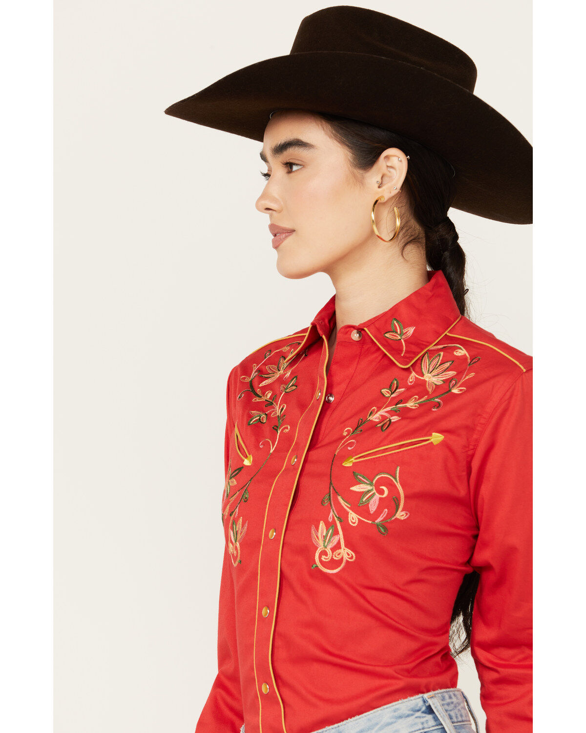 Rockmount Ranchwear Women's Floral Embroidered Long Sleeve Pearl Snap Western Shirt