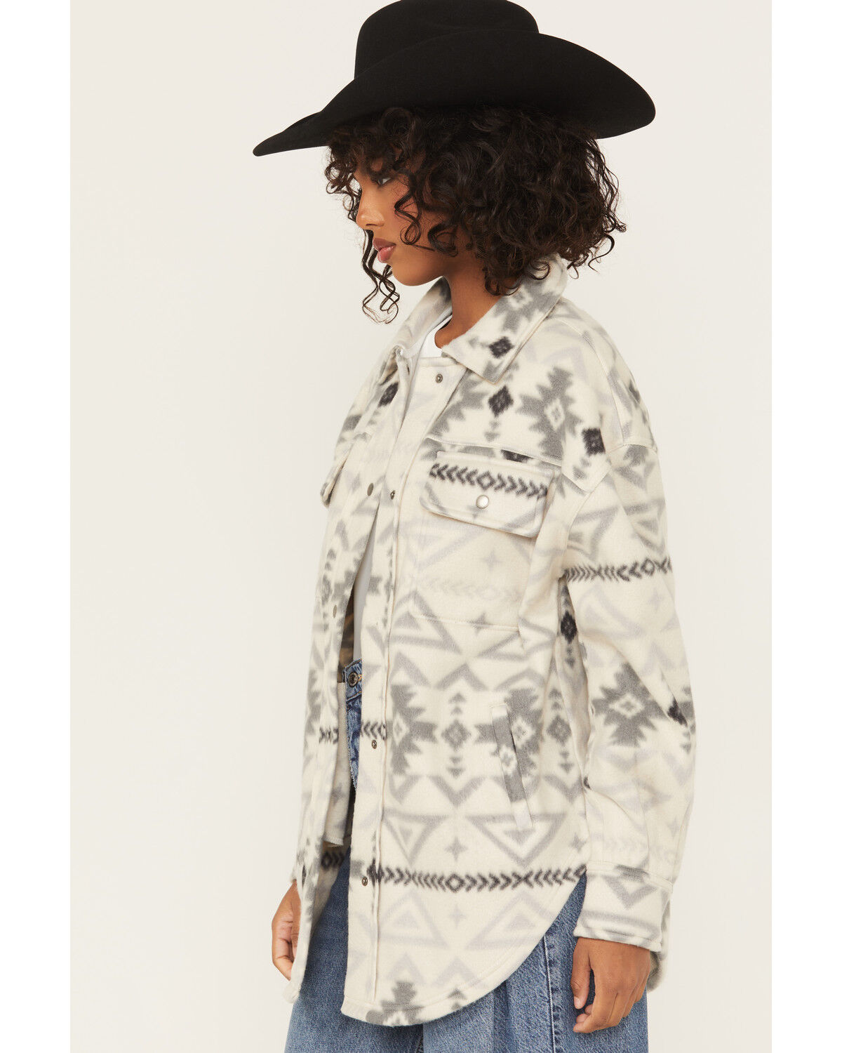 Fornia Women's Southwestern Print Fleece Snap Shacket
