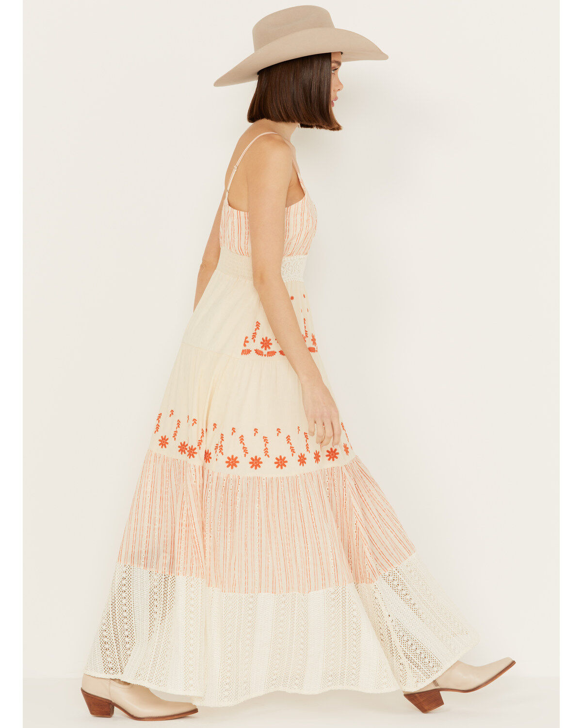 Miss Me Women's Floral Embroidered Sleeveless Maxi Dress