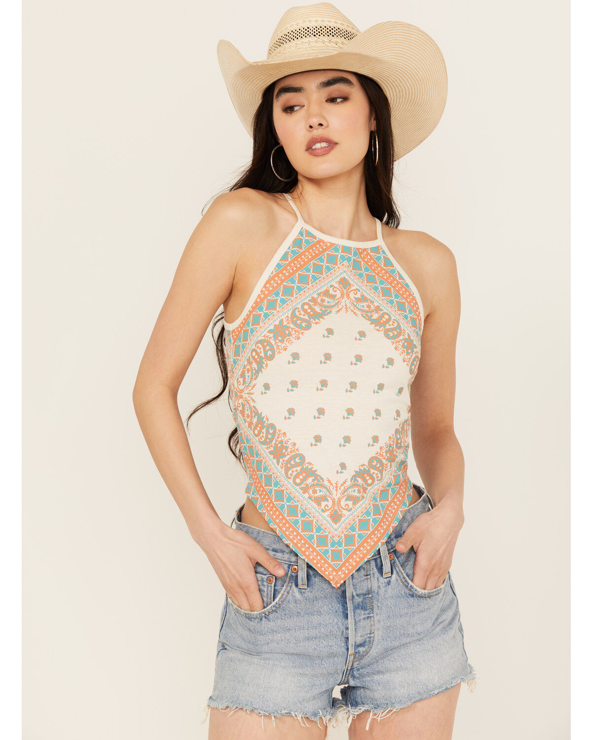 Rock & Roll Denim Women's Bandana Print Sleeveless Tank