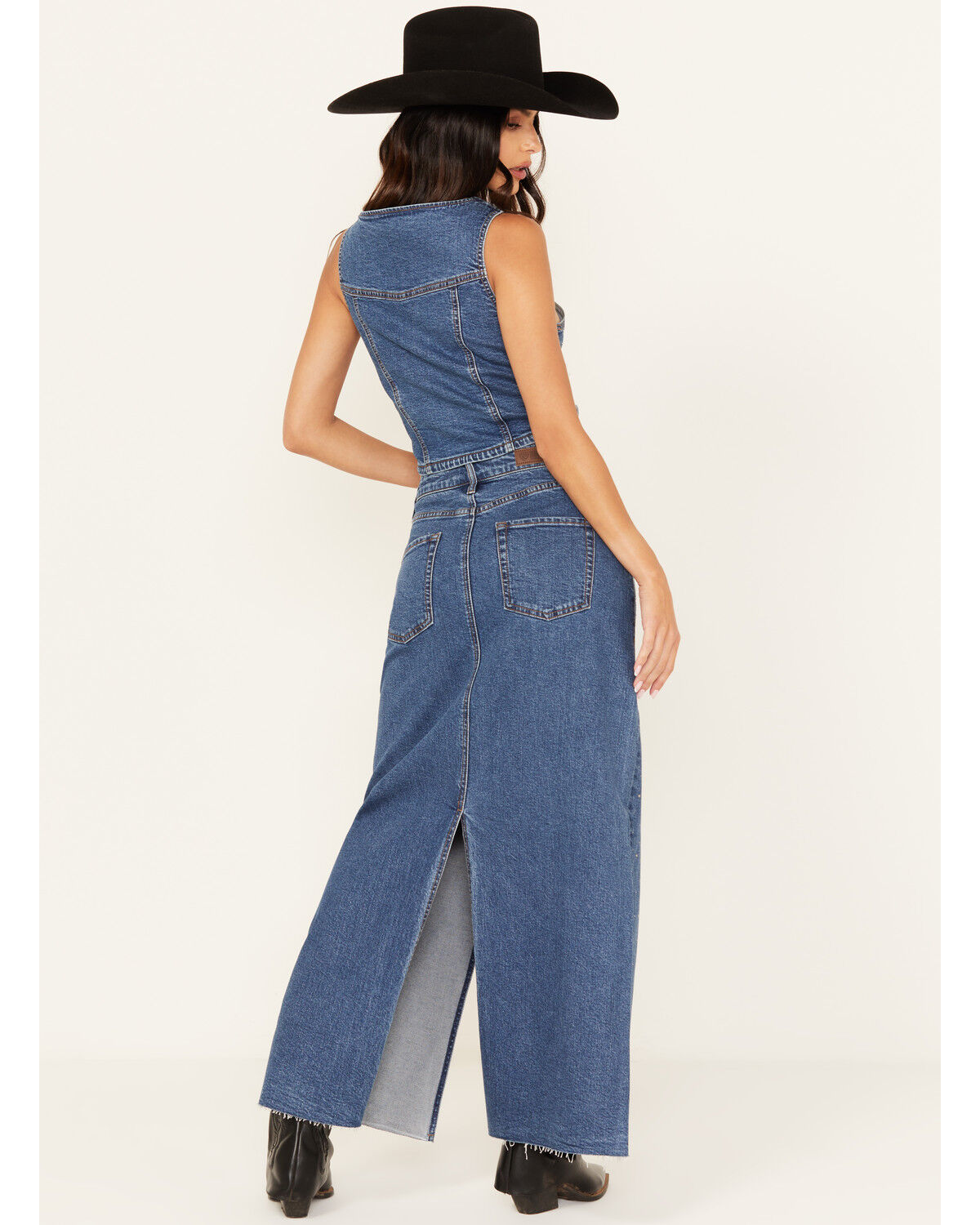 Rock & Roll Denim Women's Medium Wash Rhinestone Studded Maxi Skirt