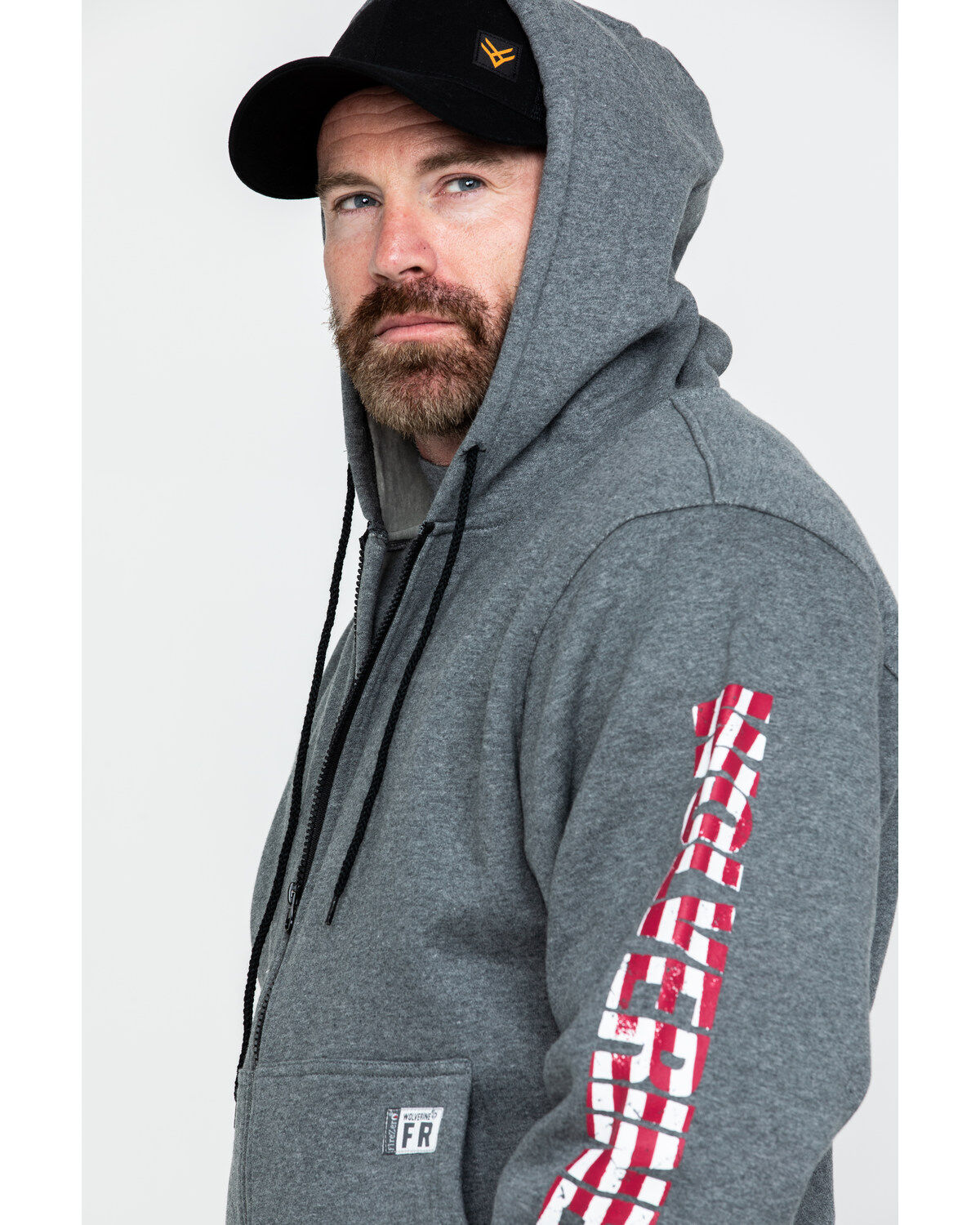 Wolverine Men's FR Logo Sleeve Zip-Up Work Hoodie