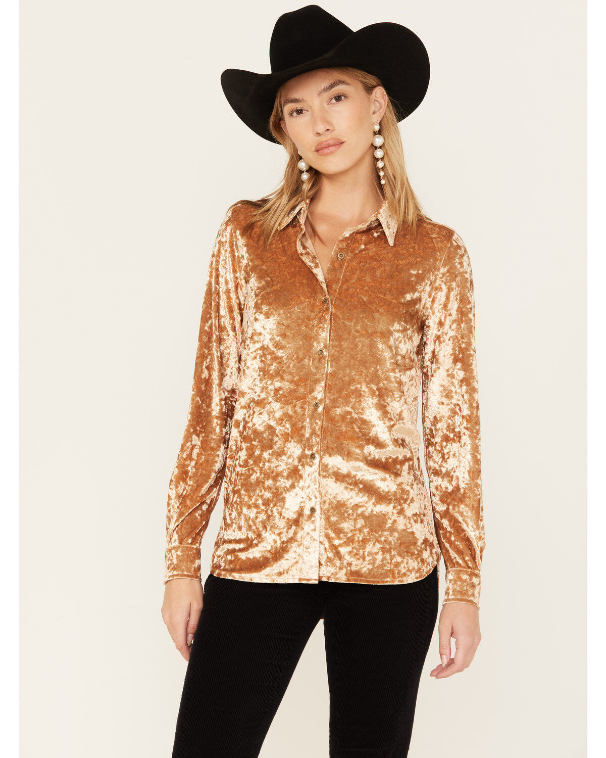 Rock & Roll Denim Women's Velvet Long Sleeve Button-Down Shirt