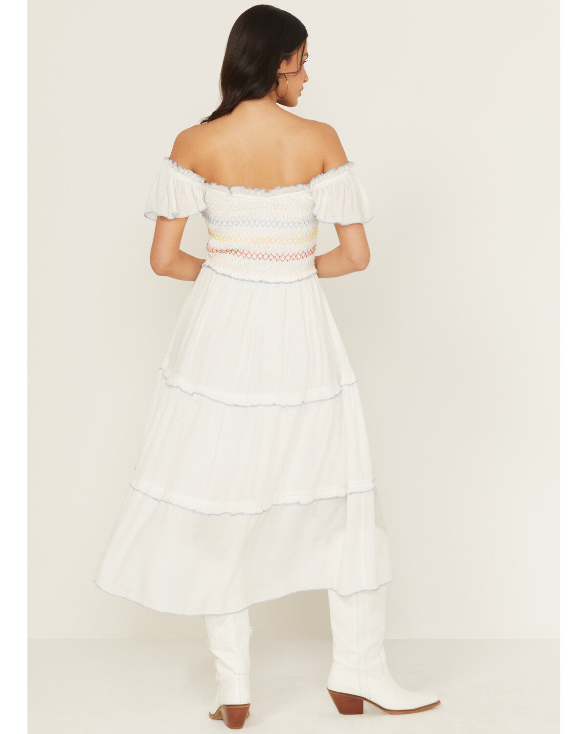 Wild Moss Women's Smocked Ruffle Sleeve Midi Dress