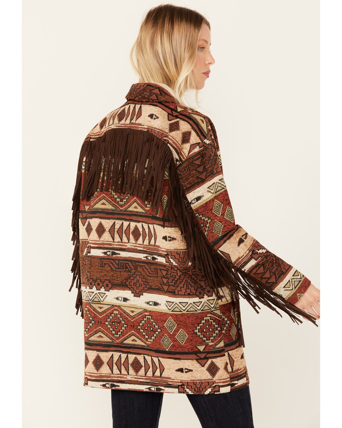Shyanne Women's Tribal Tapestry Fringe Coat