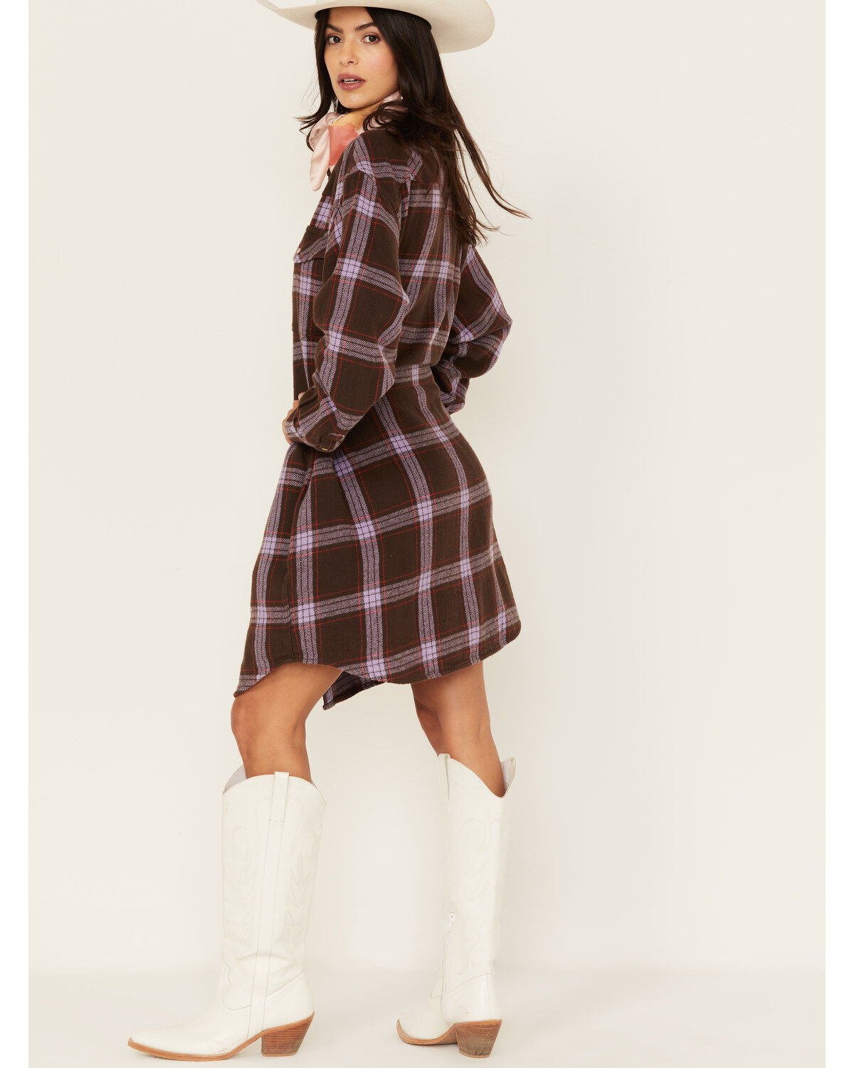 Wrangler Women's Jumbo Plaid Print Long Sleeve Western Mini Dress