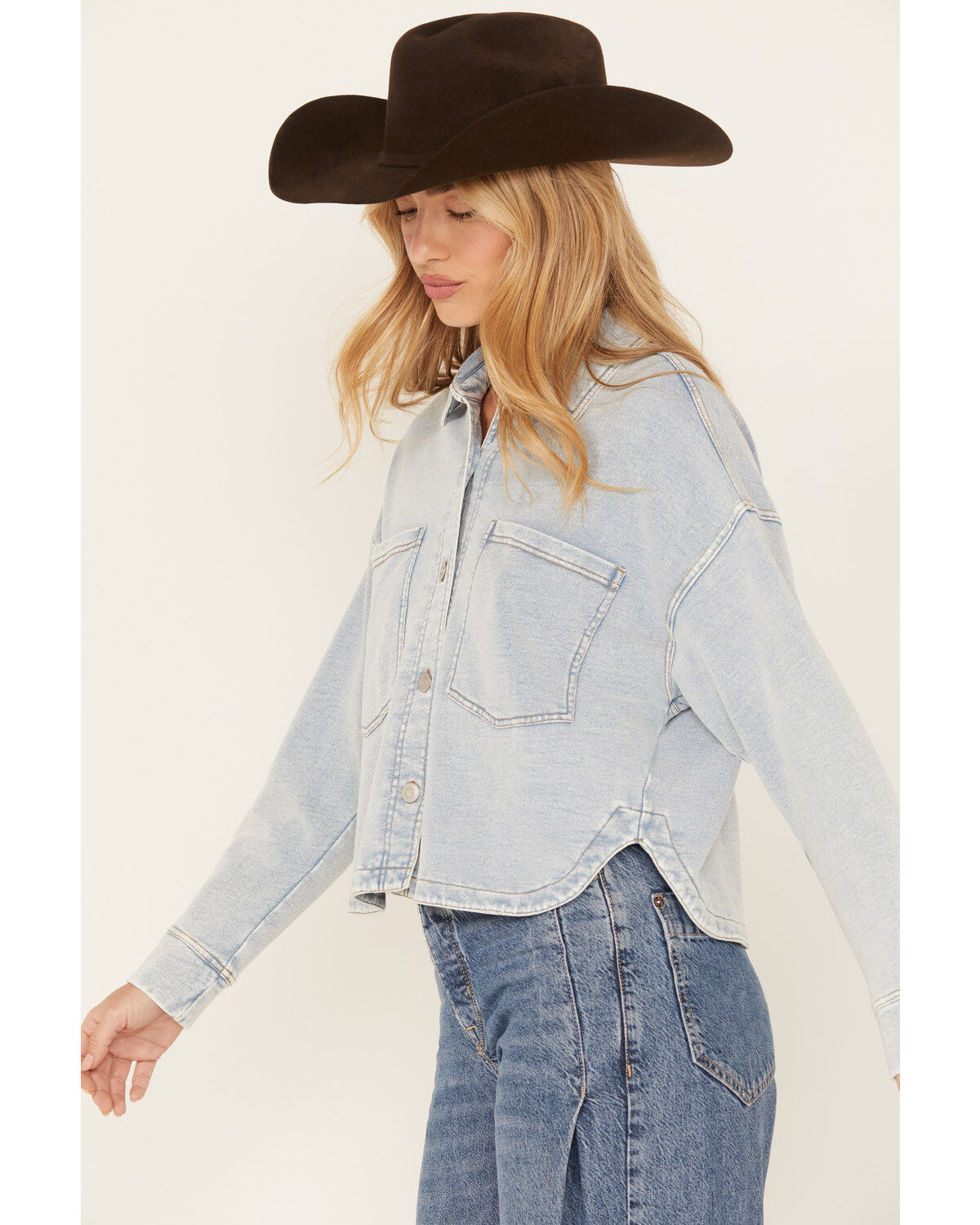 White Crow Women's Denim Knit Cropped Shacket