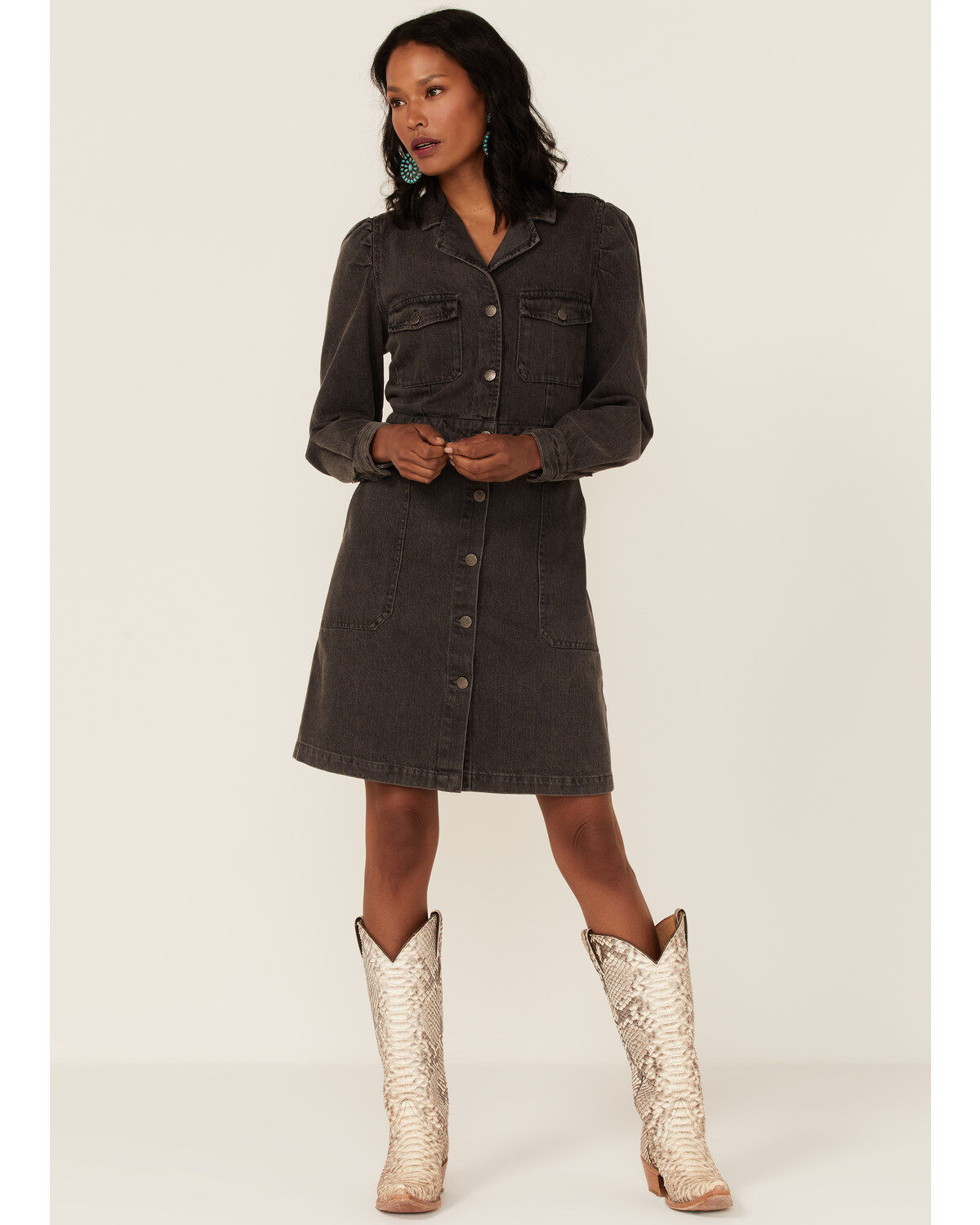 Velvet Heart Women's Long Sleeve Button-Down Denim Mini Dress