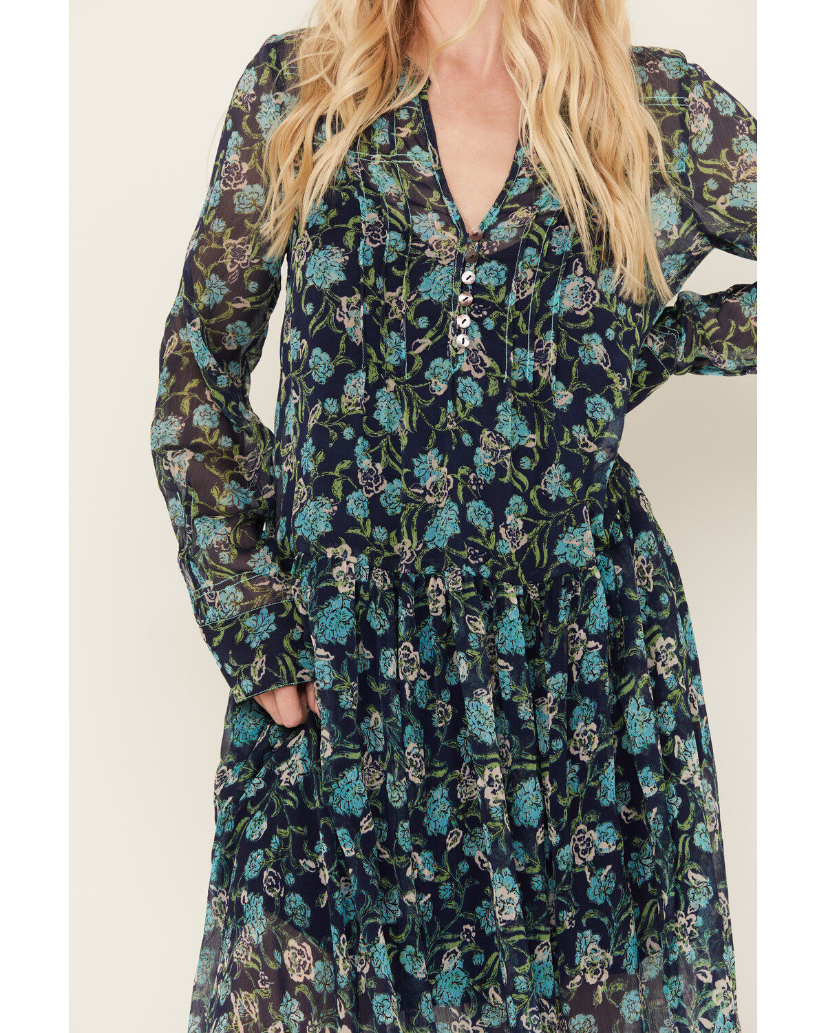 Free People Women's See It Through Floral Long Sleeve Maxi Dress