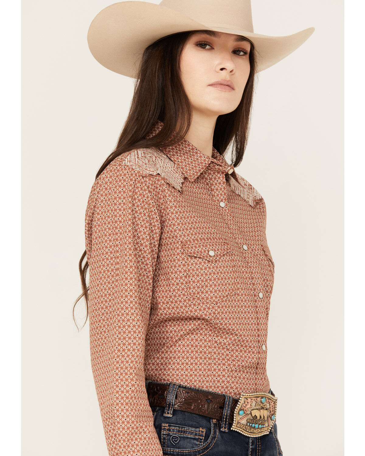 Rough Stock by Panhandle Women's Geo Print Long Sleeve Western Snap Shirt