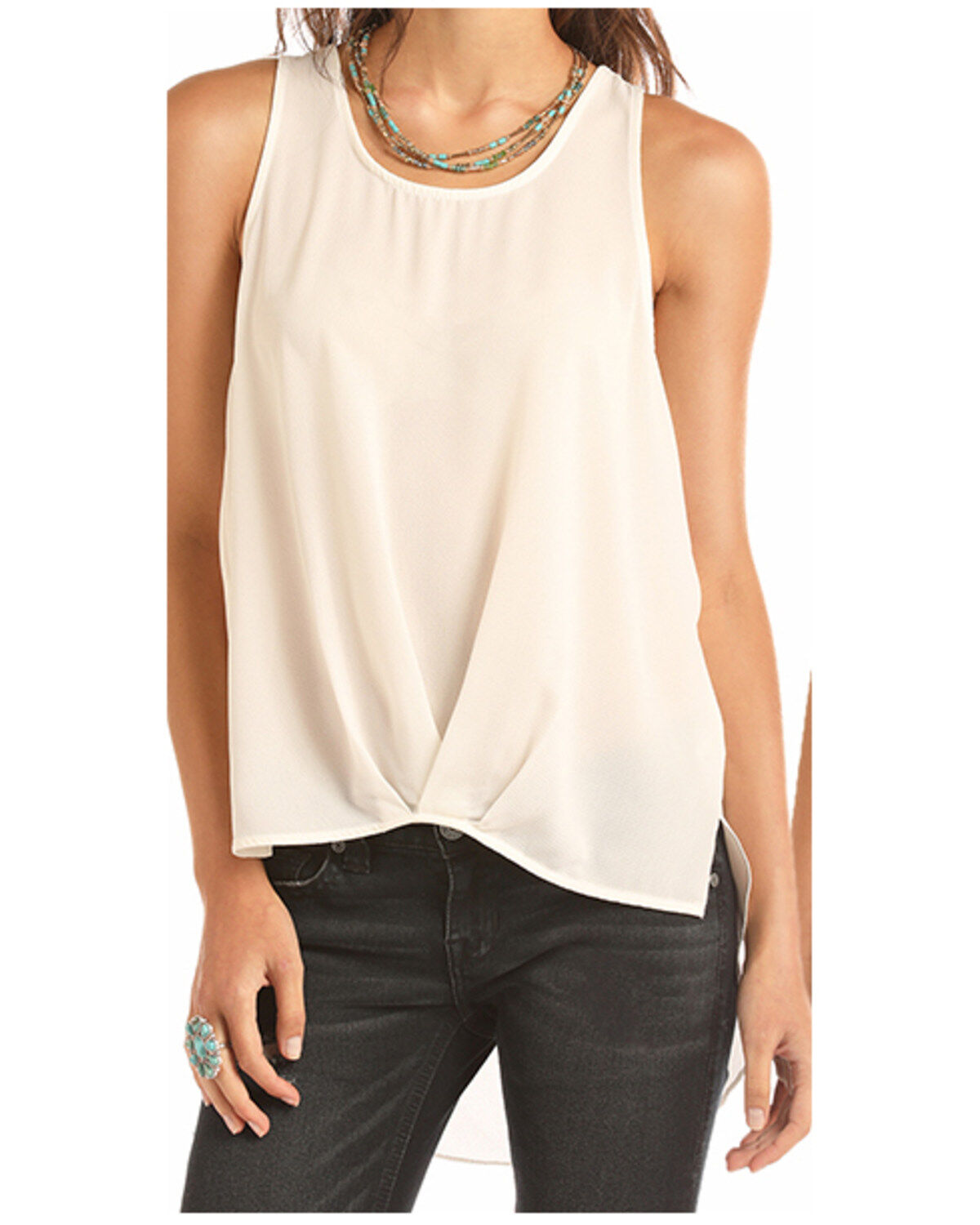 Rock & Roll Denim Women's Ivory Pleated Tank Top
