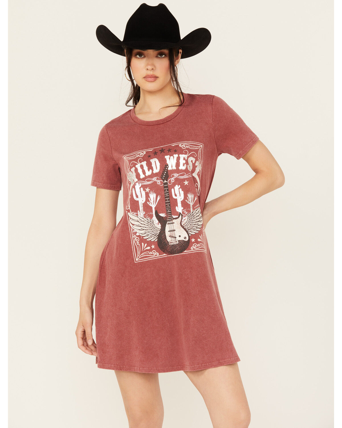 Blended Women's Wild West Short Sleeve Graphic Mini T-Shirt Dress