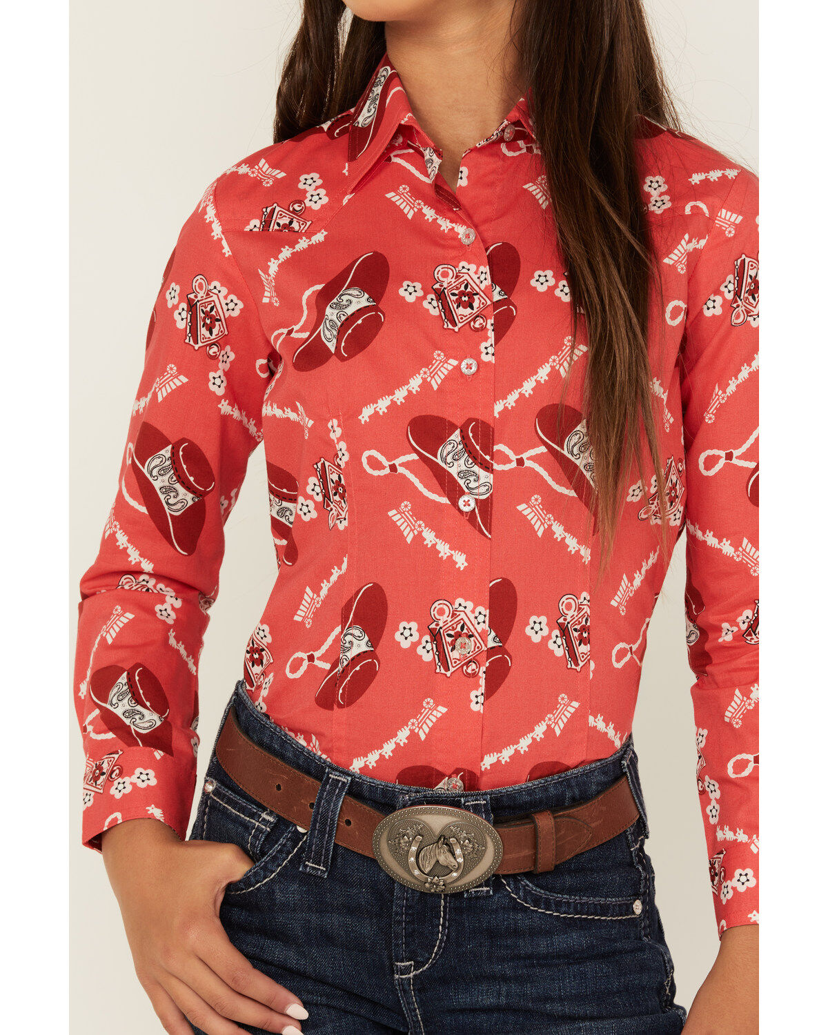Cruel Girl Girls' Conversation Print Long Sleeve Button-Down Western Shirt