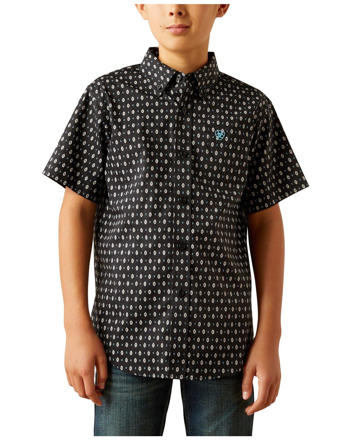 Ariat Boys' Southwestern Geo Print Short Sleeve Button-Down Western Shirt