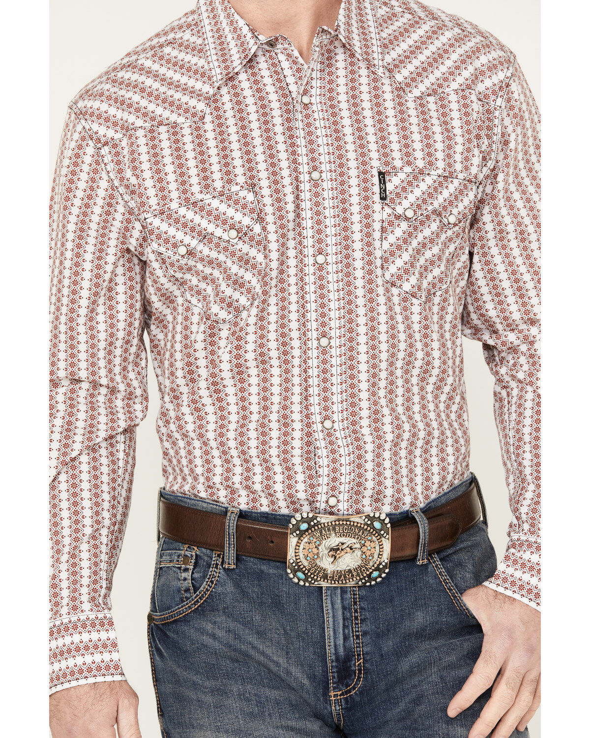 Cinch Men's Striped Geo Print Long Sleeve Western Pearl Snap Shirt