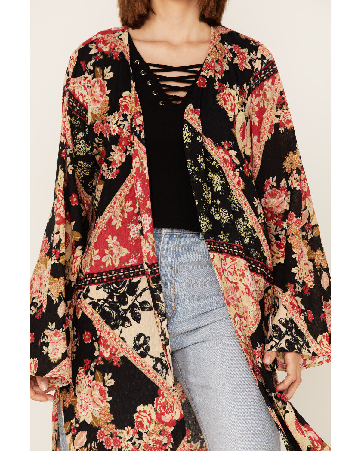 Band of the Free Women's High Hopes Patchwork Floral Print Long Sleeve Kimono