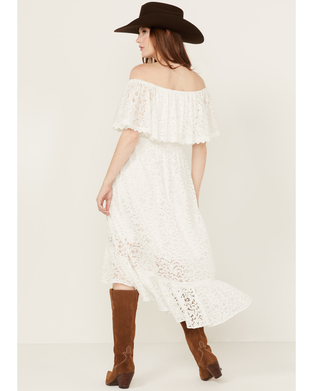 Beyond The Radar Women's Off The Shoulder Lace Midi Dress