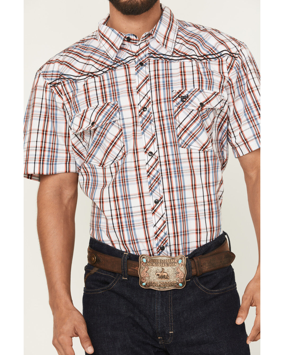 Cowboy Hardware Men's Austin Plaid Print Short Sleeve Snap Western Shirt