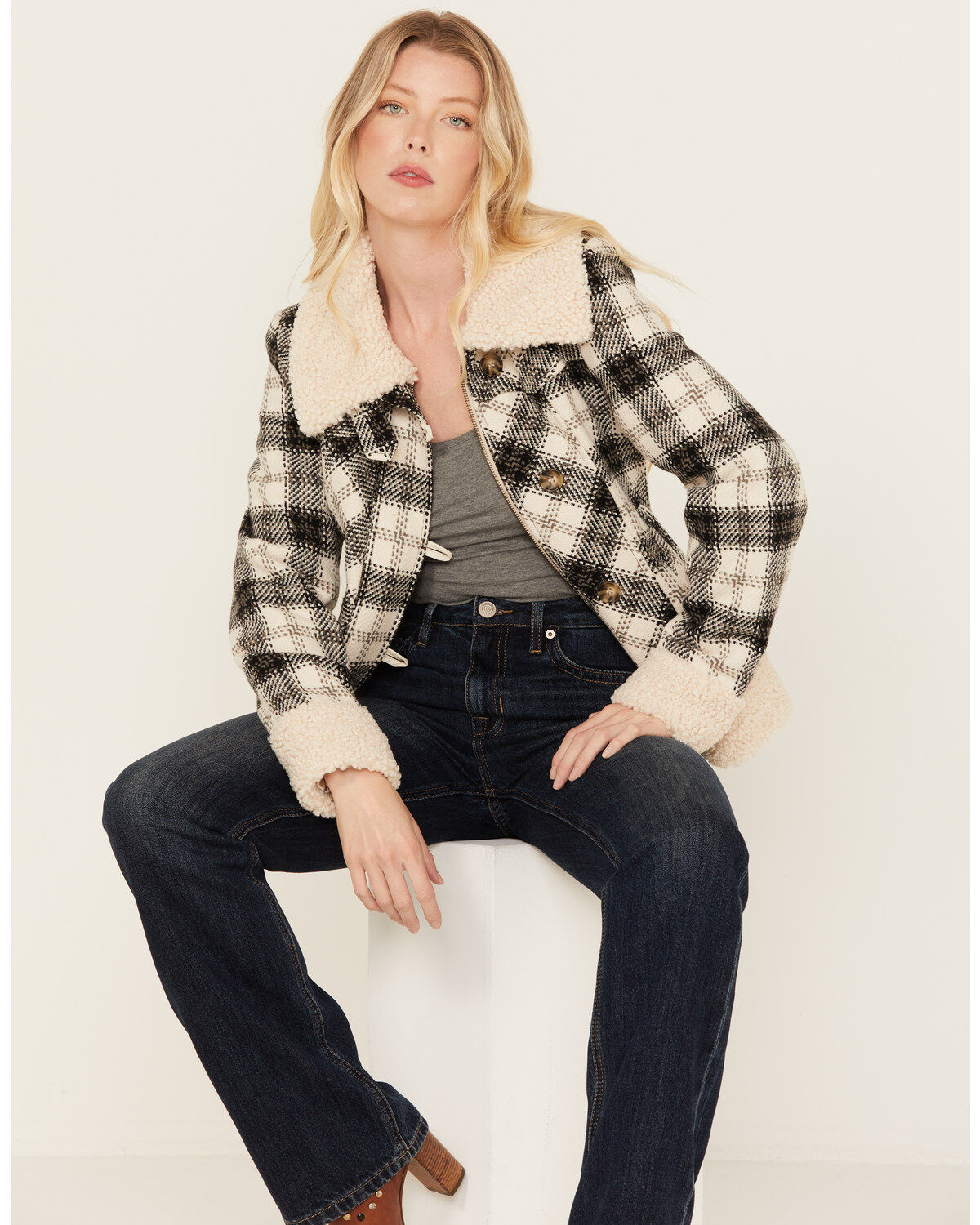 Powder River Outfitters Women's Plaid Print Berber Wool Jacket