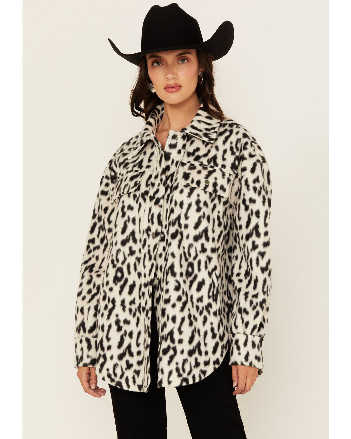 Fornia Women's Leopard Print Polar Fleece Shacket