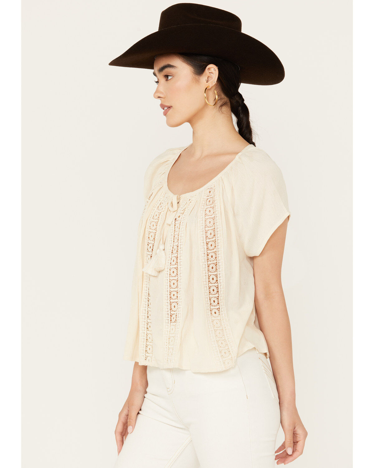 Band of the Free Women's Crochet Trim Peasant Top