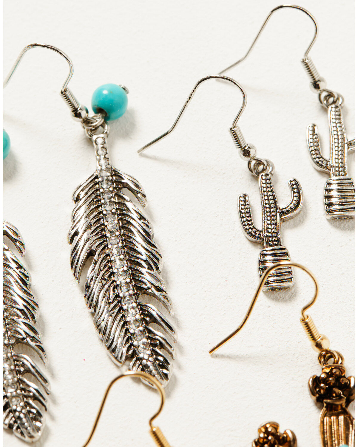 Shyanne Women's Feather & Cactus Bead Earrings Set - 3-Piece
