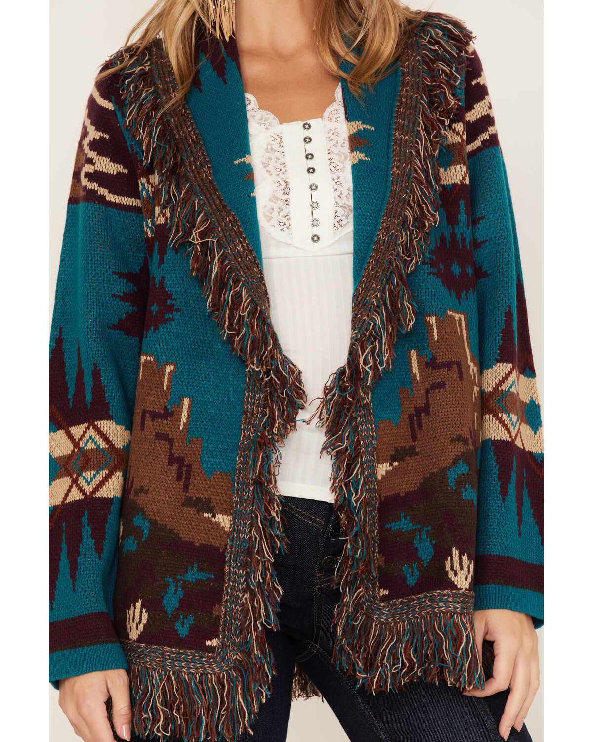 Idyllwind Women's River Run Southwestern Print Belted Cardigan