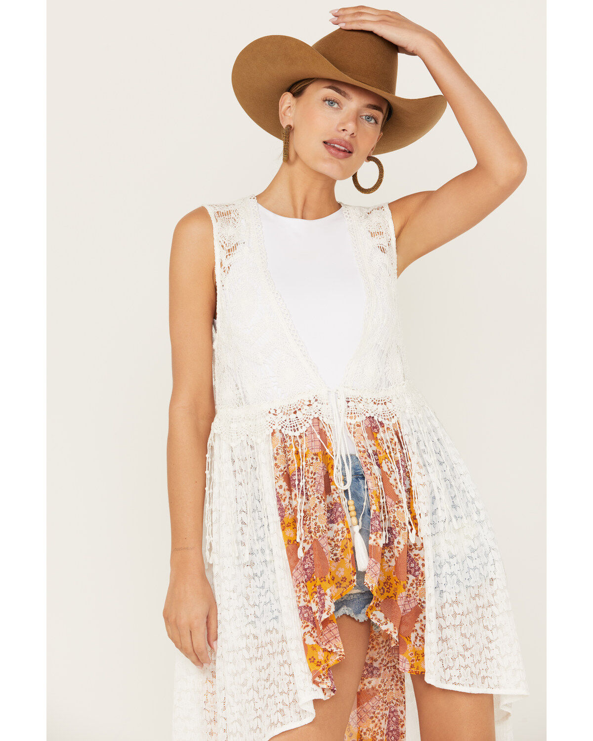 Miss Me Women's Ditzy Floral Crochet Lace Vest