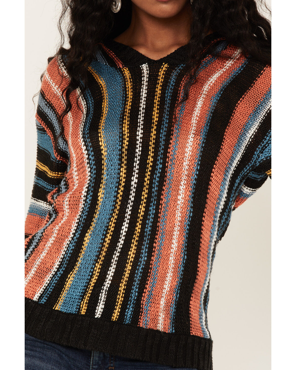 Rock & Roll Denim Women's Serape Stripe Knit Hooded Sweater