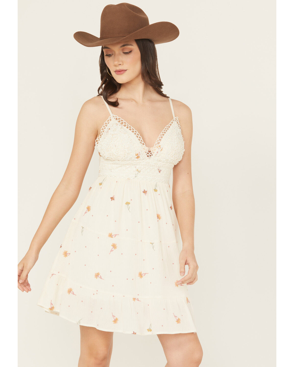 A.T.A.P Women's Crochet Floral Embroidered Sleeveless Mini Dress