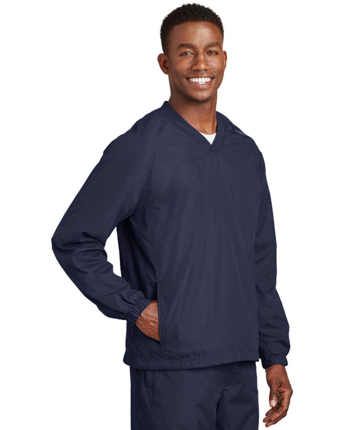 Sport-Tek Men's V-Neck Raglan Wind Work Shirt Jacket