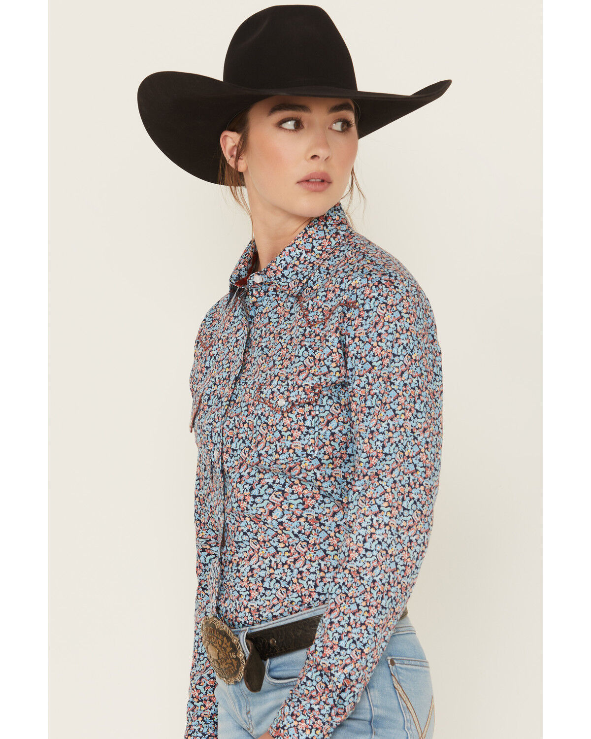 Panhandle Women's Printed Long Sleeve Pearl Snap Stretch Western Shirt