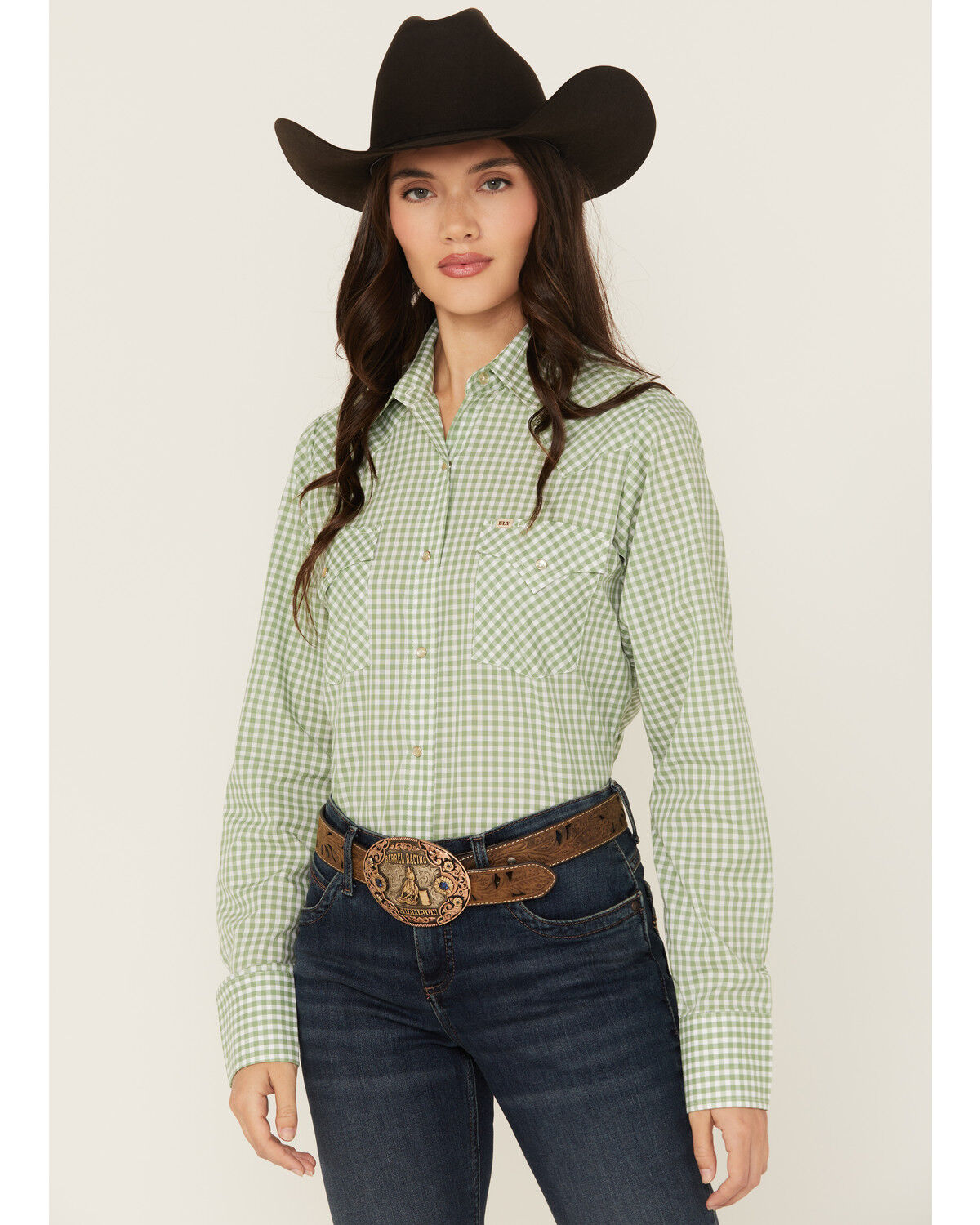 Cowboygirl by Jenna Paulette Women's Gingham Print Long Sleeve Pearl Snap Western Shirt