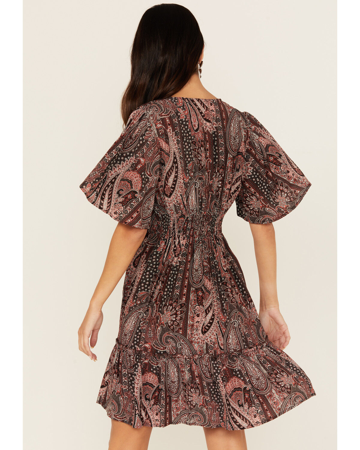 Shyanne Women's Crochet Trim Printed Short Sleeve Mini Dress