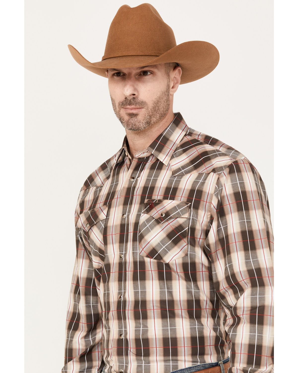 Rodeo Clothing Men's Plaid Print Long Sleeve Snap Western Shirt