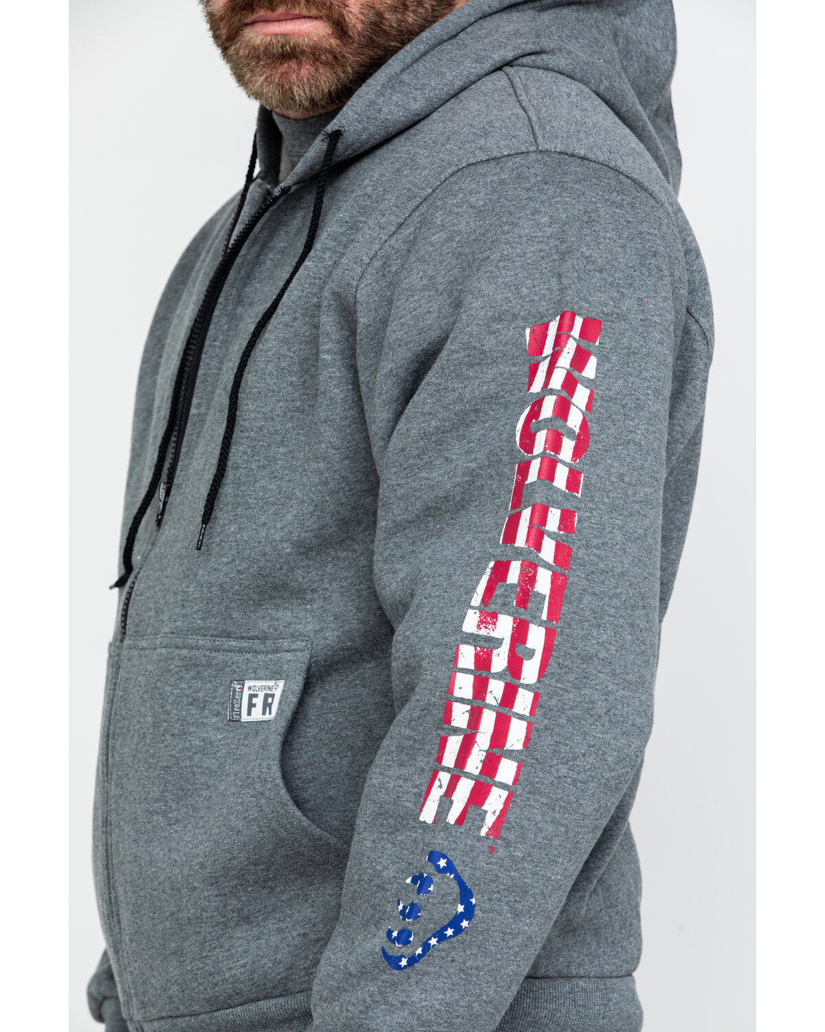 Wolverine Men's FR Logo Sleeve Zip-Up Work Hoodie
