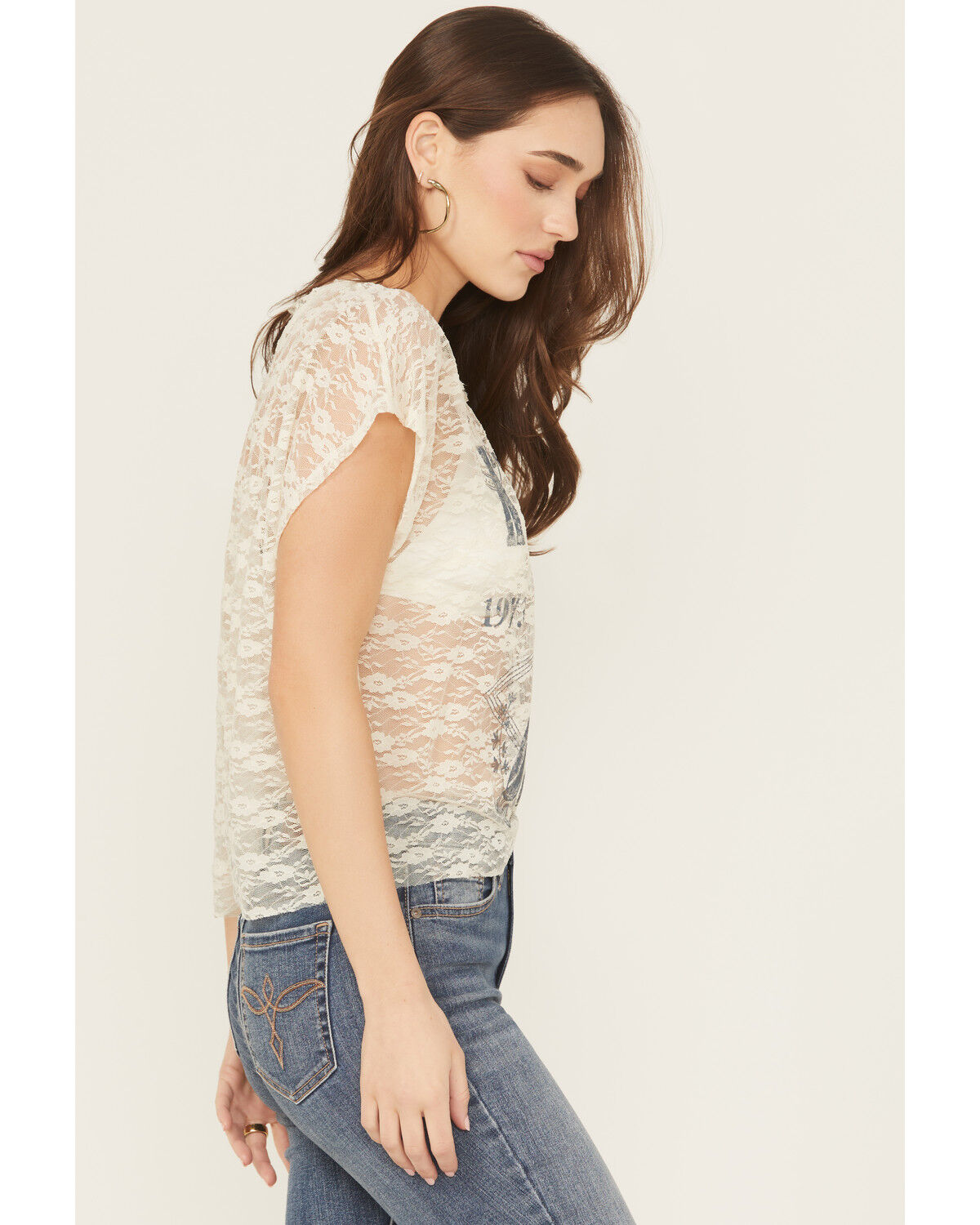 Originality Women's Lace Short Sleeve Graphic Tee