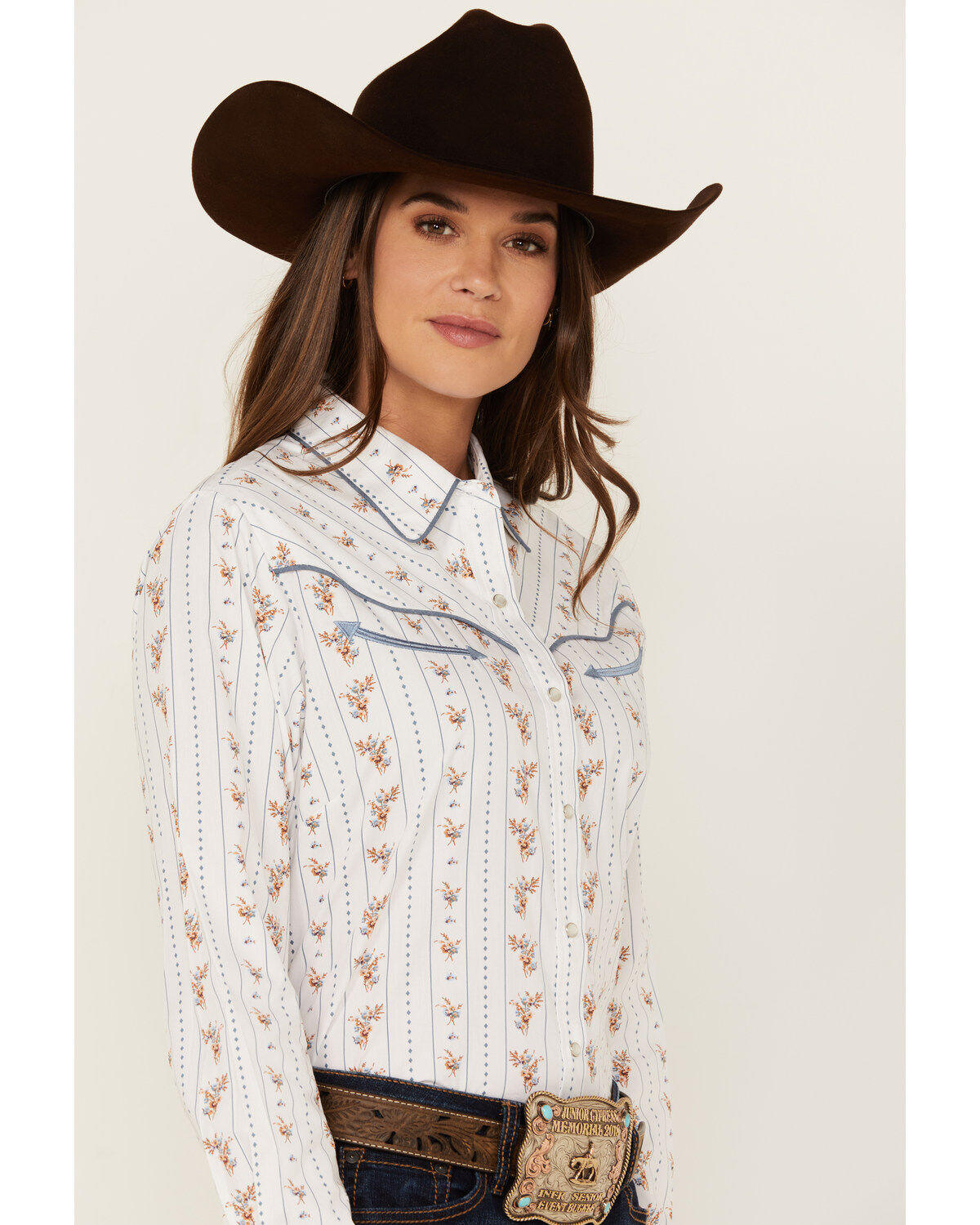 Cumberland Outfitters Floral Long Sleeve Pearl Snap Western Shirt
