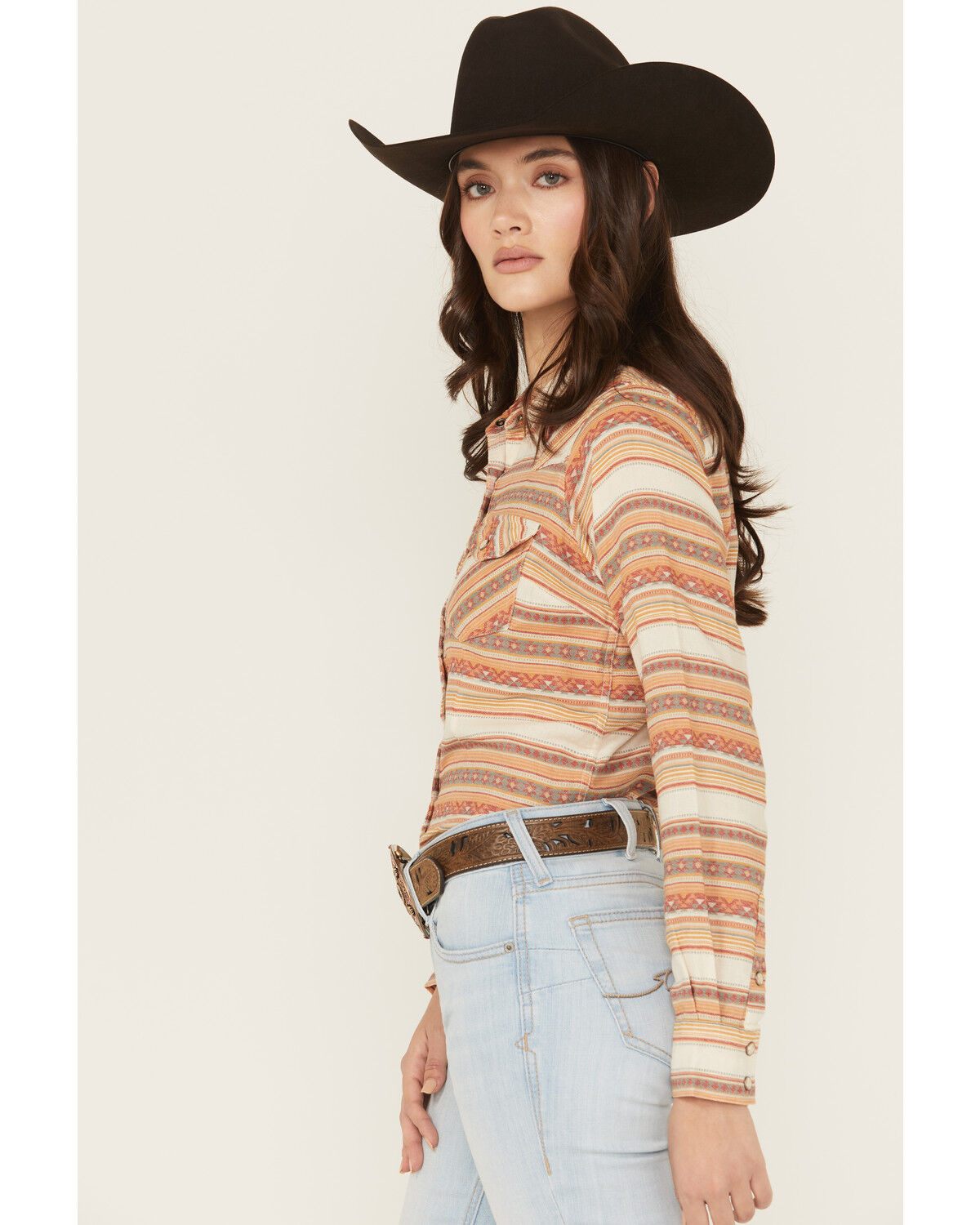 Panhandle Women's Striped Print Long Sleeve Snap Western Shirt