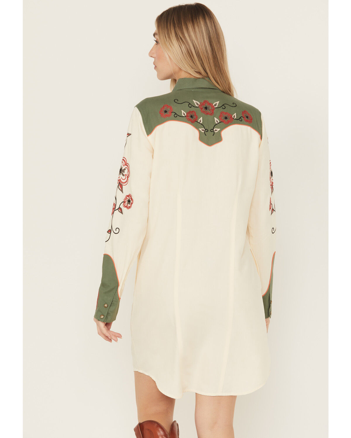 Panhandle Women's Retro Snap Embroidered Mini Shirt Dress