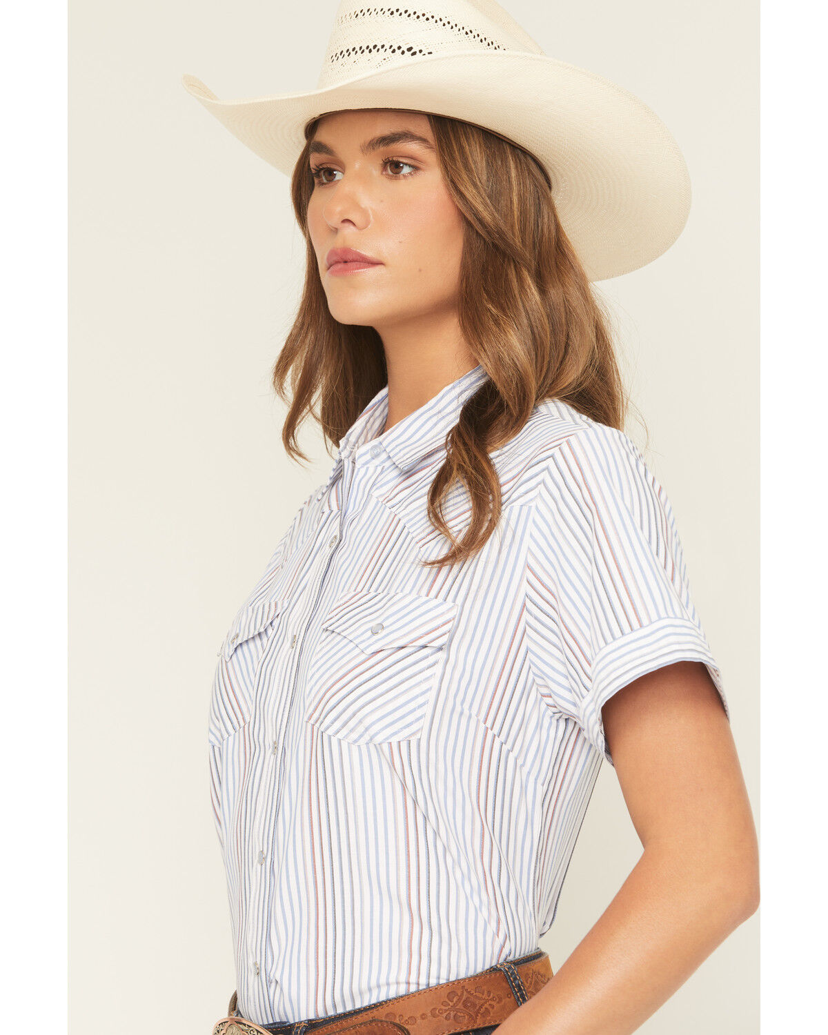 Ely Walker Women's Striped Short Sleeve Pearl Snap Western Shirt