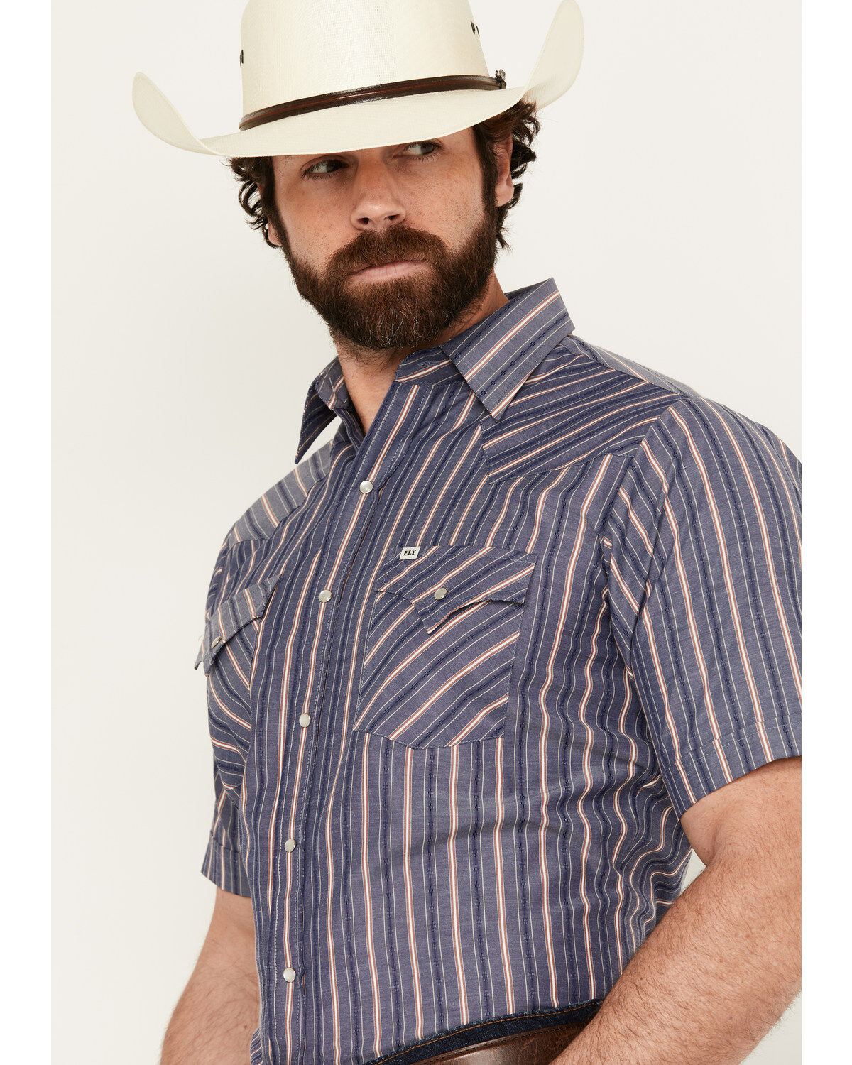 Ely Walker Men's Dobby Striped Print Short Sleeve Snap Western Shirt