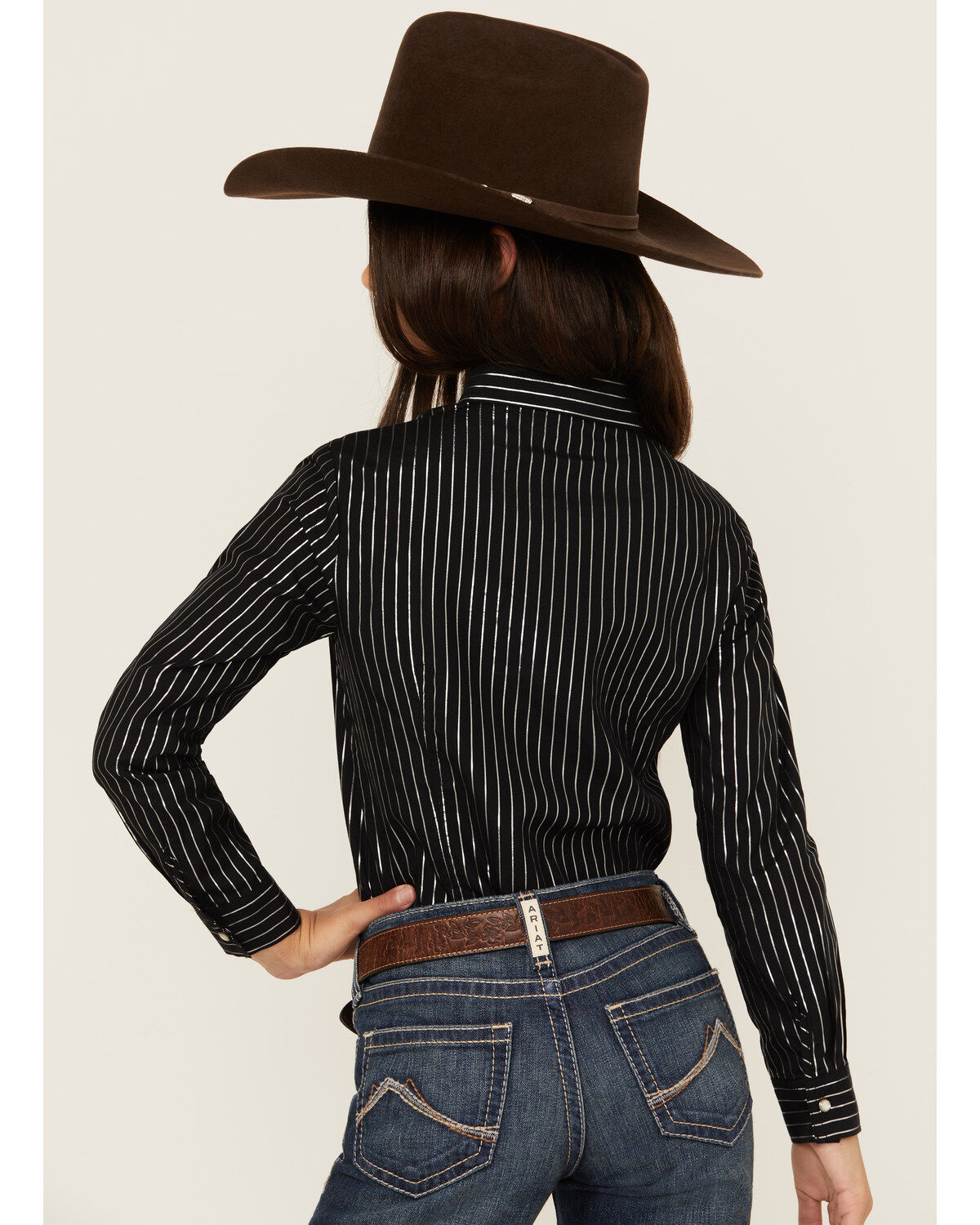 Cruel Girl Girls' Metallic Striped Long Sleeve Pearl Snap Western Shirt