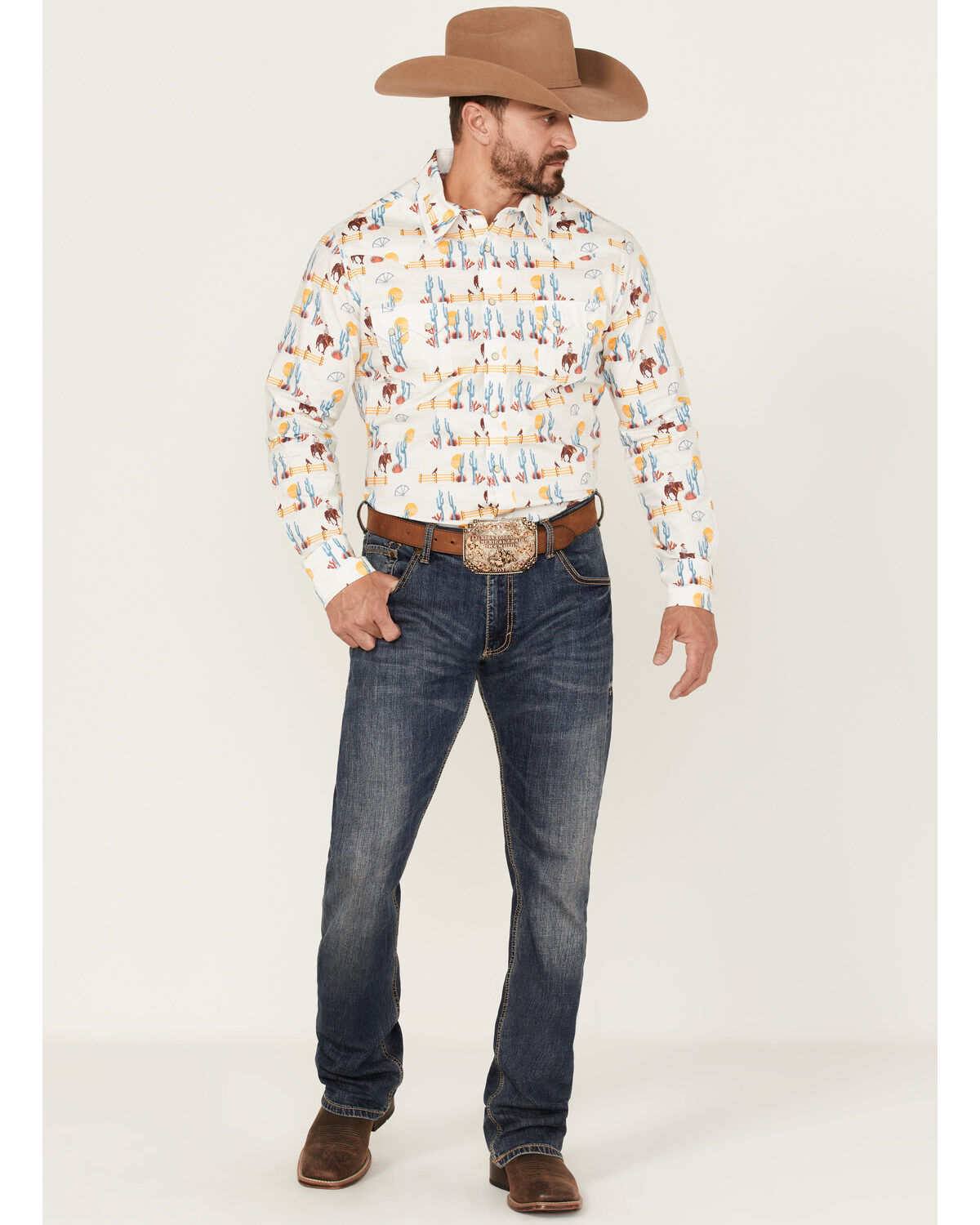 Dale Brisby Men's All-Over Scenic Print Long Sleeve Snap Western Shirt