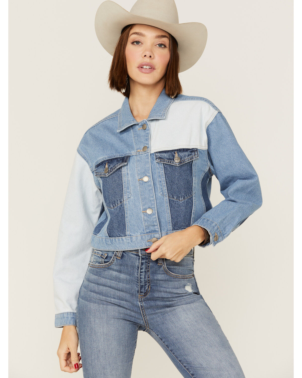 Driftwood Women's Colorblock Cropped Denim Jean Jacket