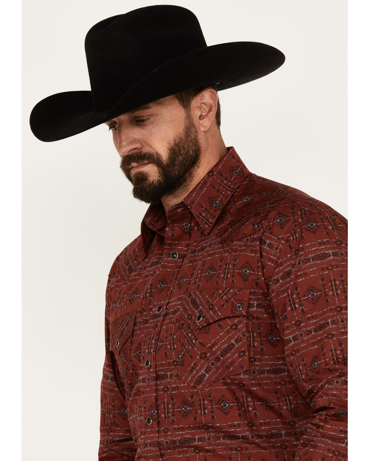 Rough Stock by Panhandle Men's Southwestern Print Long Sleeve Snap Western Shirt