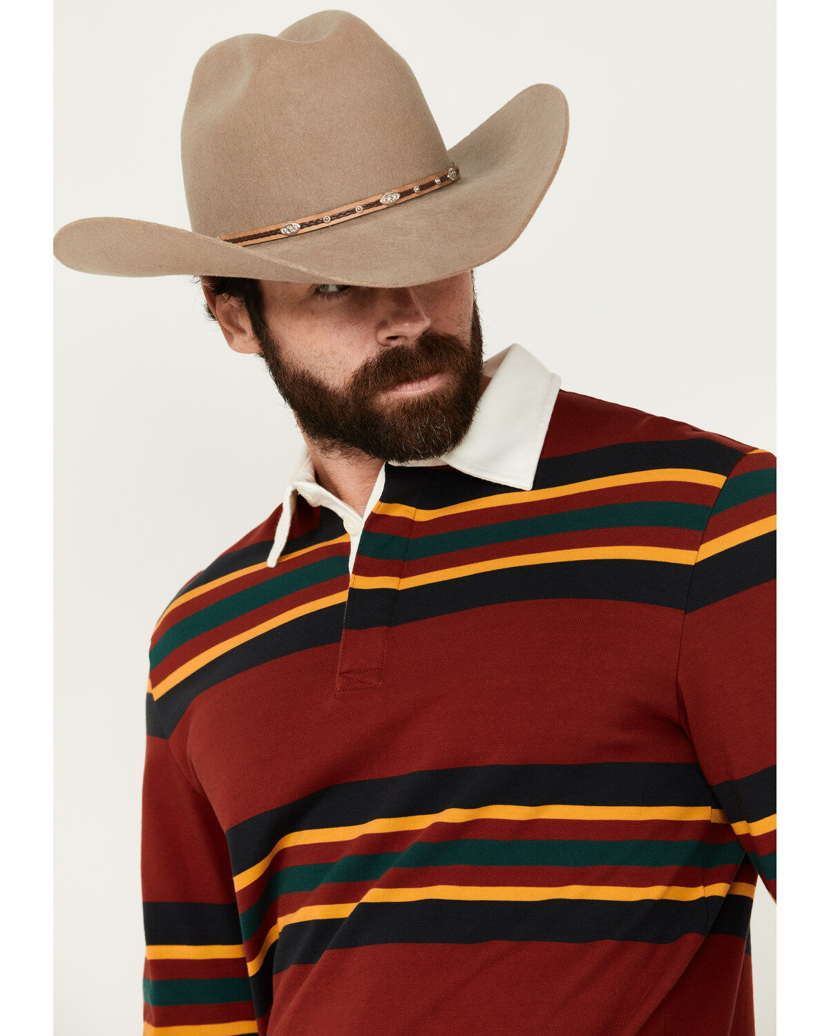 Pendleton Men's Decker Rugby Striped Long Sleeve Polo Shirt