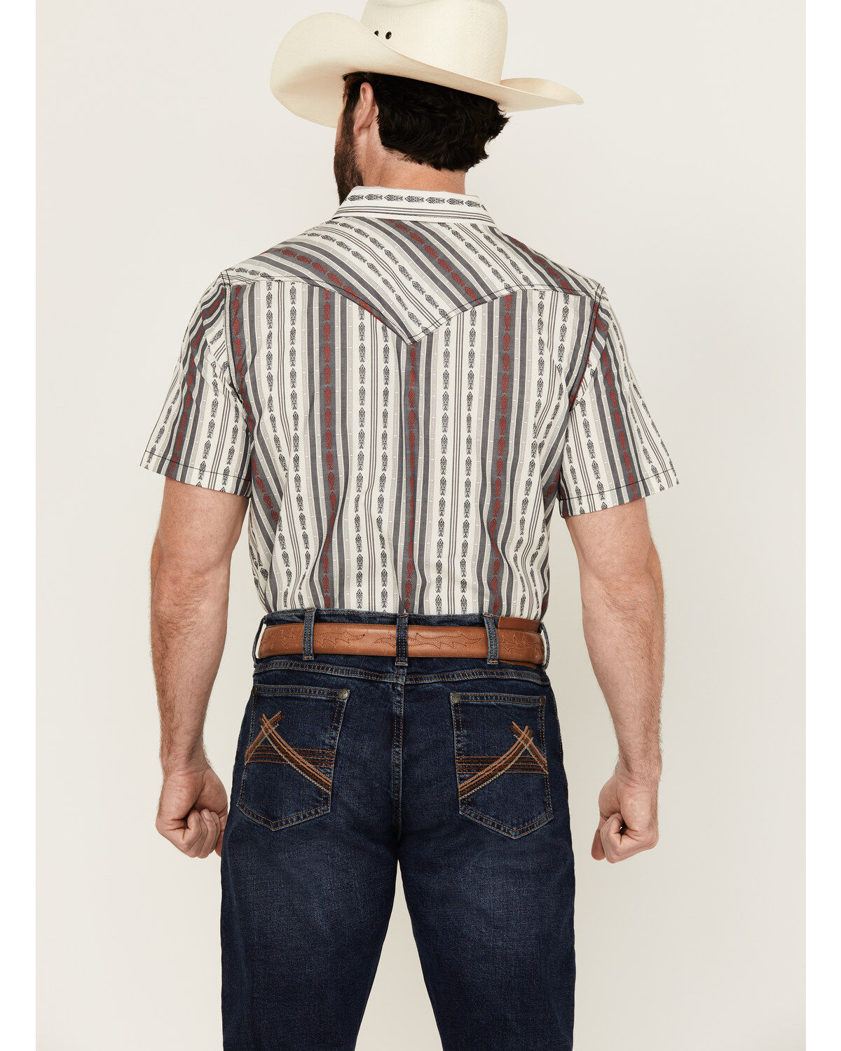Cody James Men's Patriot Ikat Southwestern Striped Print Short Sleeve Snap Western Shirt