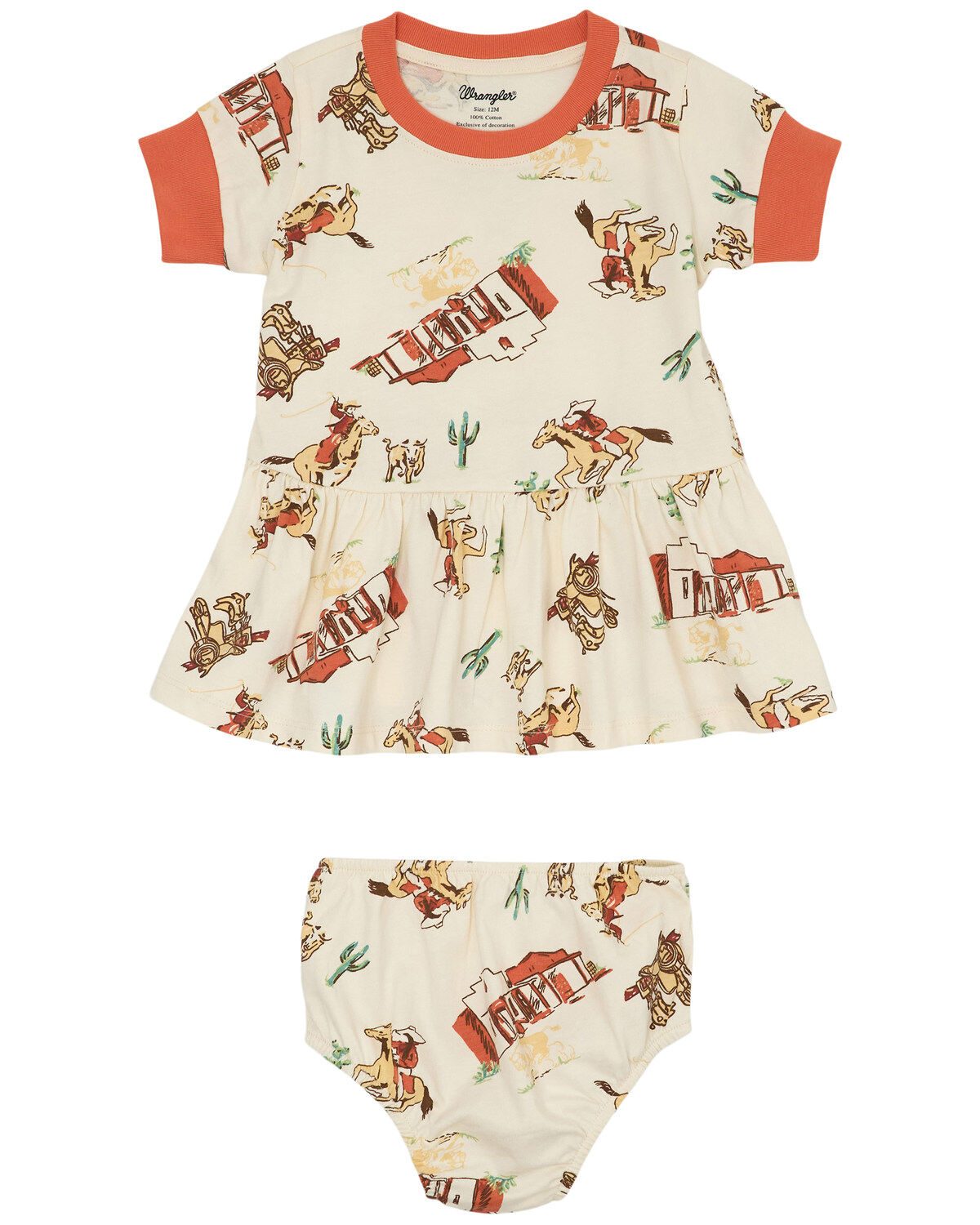 Wrangler Infant Girls' Western Conversation Print Short Sleeve Dress And Diaper Cover - 2 Piece