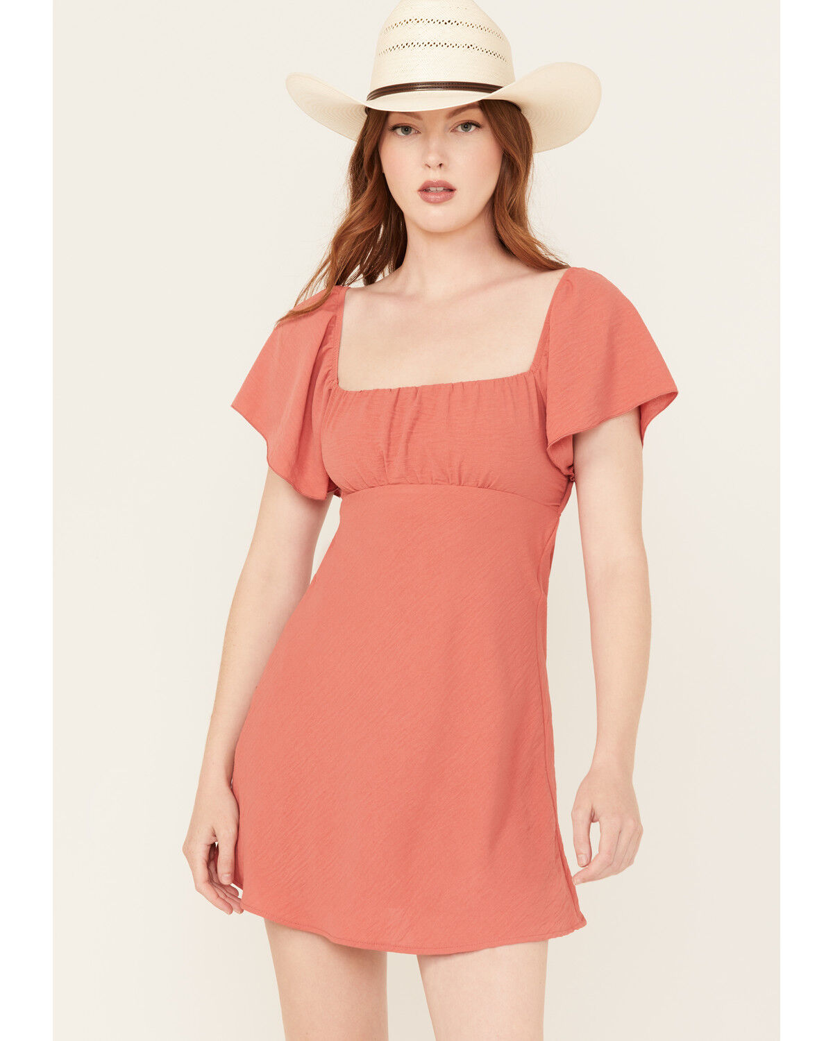 Originality Women's Emma Flutter Sleeve Tie-Back Mini Dress